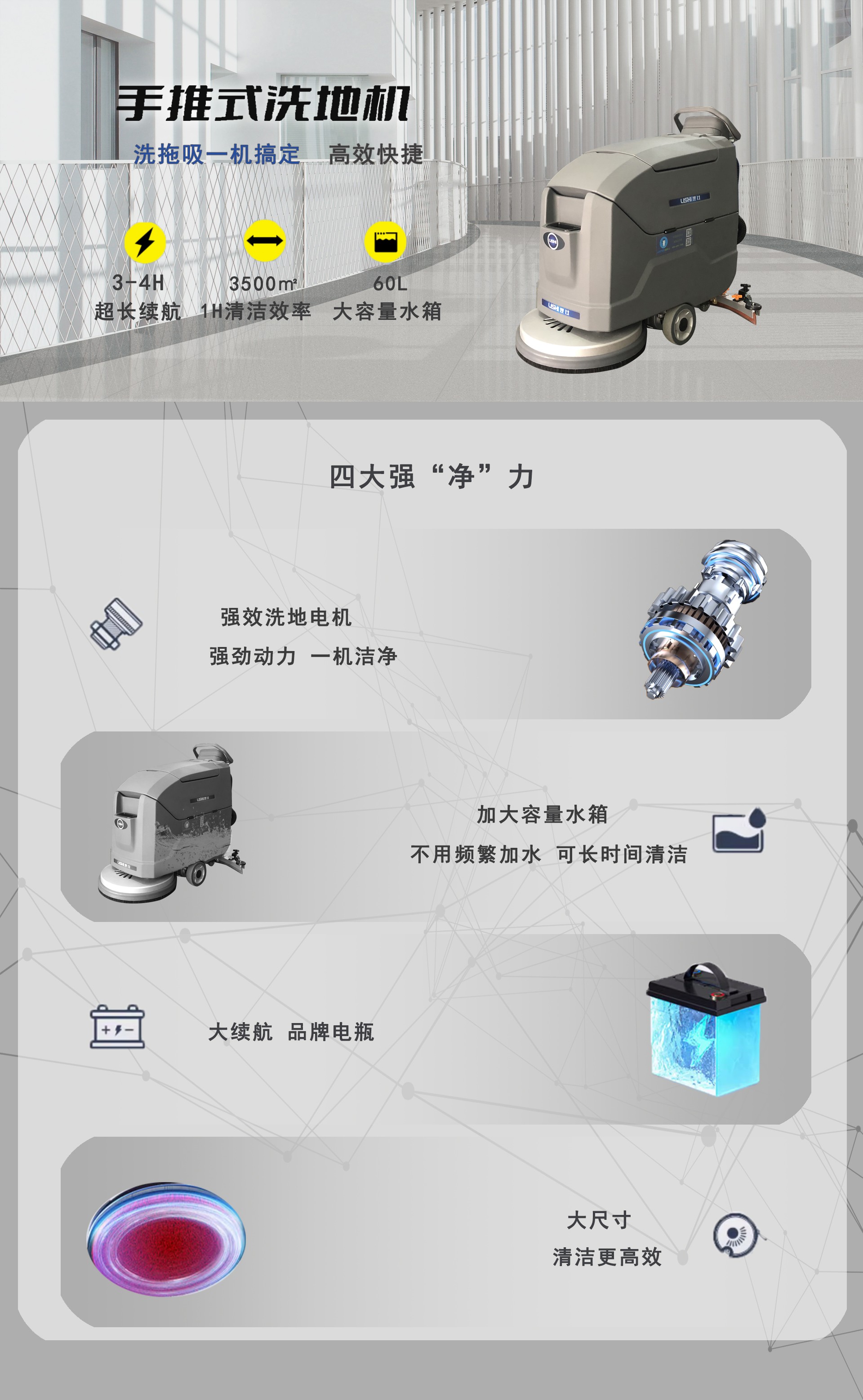 工業(yè)洗地機(jī), LS-608手推式洗地機(jī)